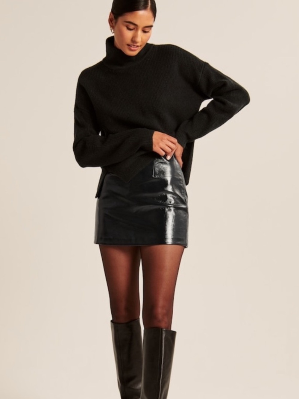 Abercrombie & Fitch Black Patent Leather Mini Skort